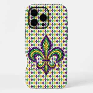 Funda Para iPhone 16 Pro Max Lirio de lis de Mardi Gras amarillo púrpura verde