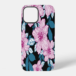 Funda Para iPhone 12 Lirio morado, fondo de hoja azul.