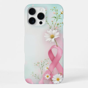 Funda Para iPhone 16 Pro Max Listones rosados y margaritas para la concienciaci