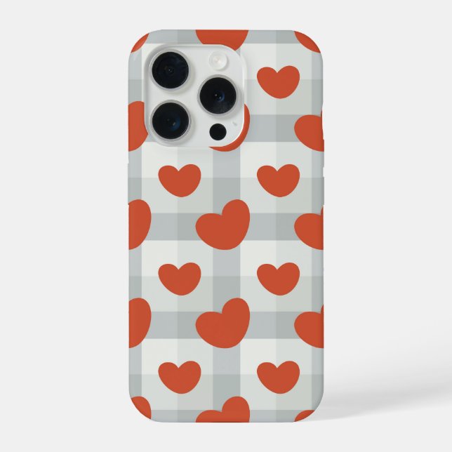 Funda Para iPhone Little red hearts cozy gingham pattern Preppy (Reverso )