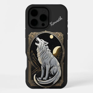 Funda Para iPhone 16 Pro Max Lobo Aullador Contra el Cielo Nocturno Con Planeta