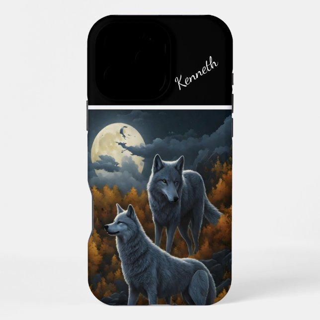 Funda Para iPhone Lobo aullando en noche iluminada por la luna (Reverso )