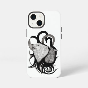 Funda Para iPhone 13 Mini Lobo Blanco con Arte Tribal de Cuervo