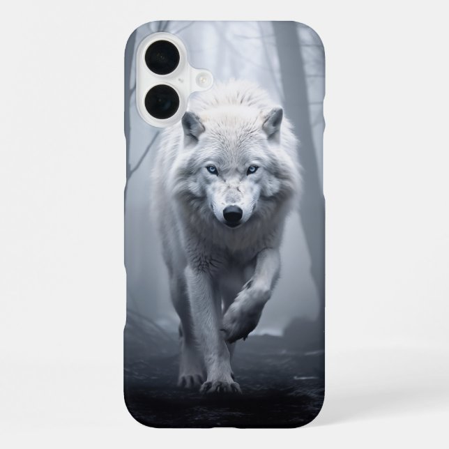 Funda Para iPhone Lobo blanco en bosque de niebla (Reverso )