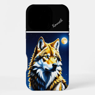 Funda Para iPhone 16 Pro Max Lobo dorado y plateado al atardecer