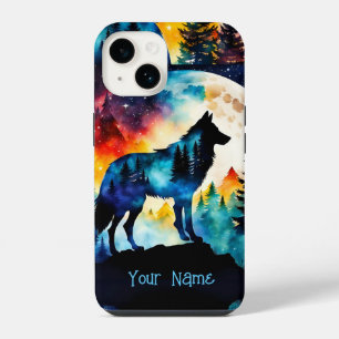Funda Para iPhone 14 Lobo en la montaña - luna llena *Personalizar*