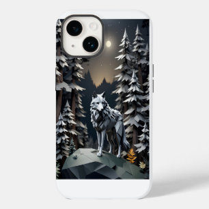 Funda Para iPhone 14 Lobo Gris Origami