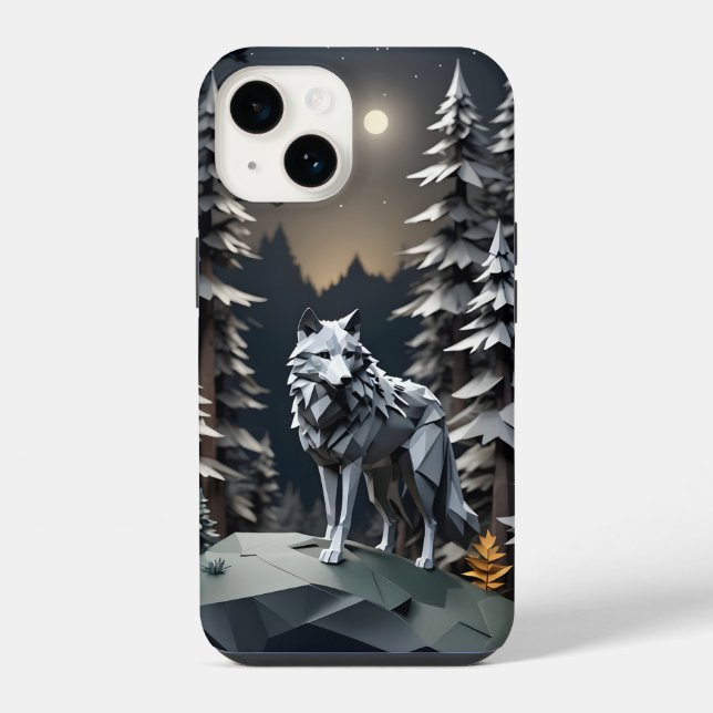 Funda Para iPhone Lobo Gris Origami (Reverso )