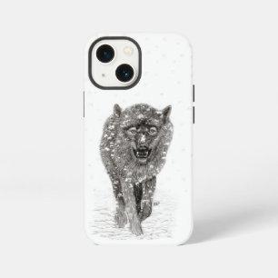 Funda Para iPhone 13 Mini Lobo Negro Enojado en la Nieve, Invierno Salvaje