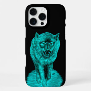 Funda Para iPhone 16 Pro Max Lobo Negro Enojado en la Noche