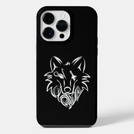 Funda Para iPhone 14 Pro Max Lobo tribal blanco y negro