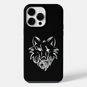 Funda Para iPhone 14 Pro Max Lobo Tribal Blanco y Negro