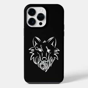 Funda Para iPhone 14 Pro Max Lobo Tribal Blanco y Negro