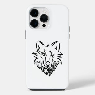 Funda Para iPhone 14 Pro Max Lobo tribal blanco y negro