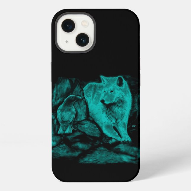 Funda Para iPhone Lobo y Cuervo en la Noche (Reverso )