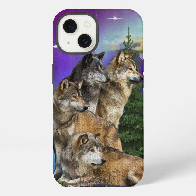 Funda Para iPhone lobo y luna (Reverso )