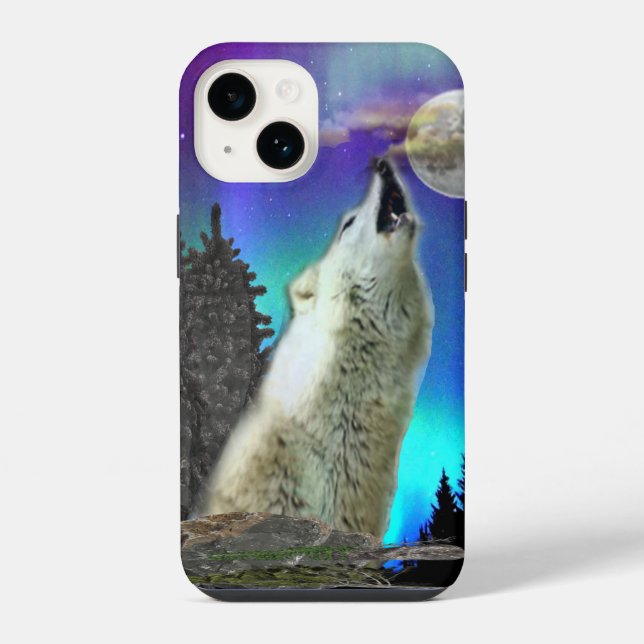 Funda Para iPhone lobo y luna (Reverso )