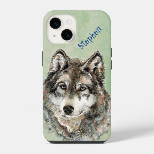 Funda Para iPhone 14 Lobos de acuarela personalizados arte de naturalez