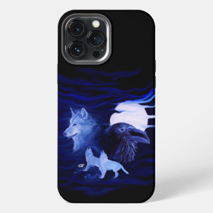 Funda Para iPhone 13 Pro Max Lobos y cuervo con luna llena