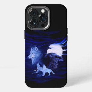 Funda Para iPhone 13 Pro Lobos y cuervo con luna llena