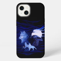 Lobos y Raven con luna llena