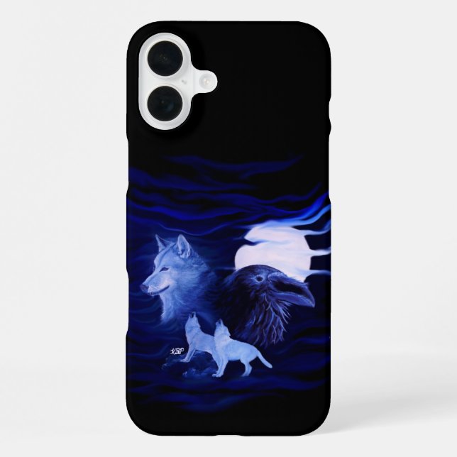 Funda Para iPhone Lobos y Raven con luna llena (Reverso )