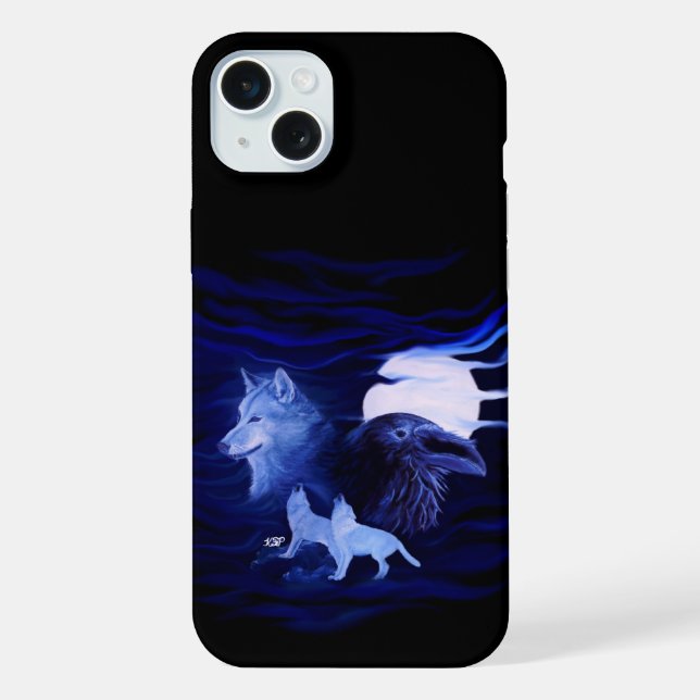 Funda Para iPhone Lobos y Raven con luna llena (Reverso )