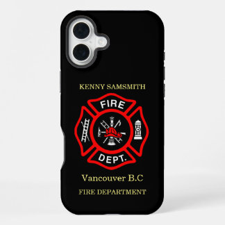 Funda Para iPhone 16 Plus Logo del Departamento de Incendios Negro y Rojo11