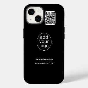 Funda Para iPhone 14 Logo y código QR negro Minimalista empresarial