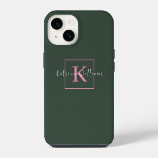 Funda Para iPhone 14 Logotipo de marca minimalista Monograma rosa verde