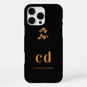 Funda Para iPhone 16 Pro Max Logotipo negro iniciales monograma de oro negocios