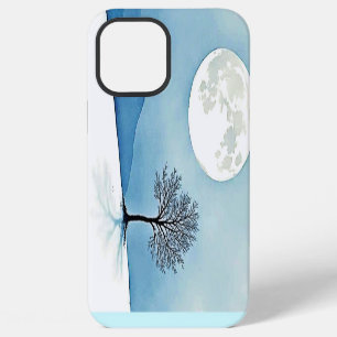 Funda Para iPhone 12 Pro Max Lone Tree: Serena Luna Llena Silenciosa Arte