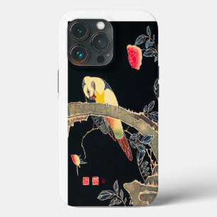 Funda Para iPhone 13 Pro Loro en la Rama de un Rosal en Flor