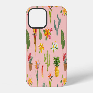 Funda Para iPhone 12 Loro Tropical, Patrón Vintage de Cactus.