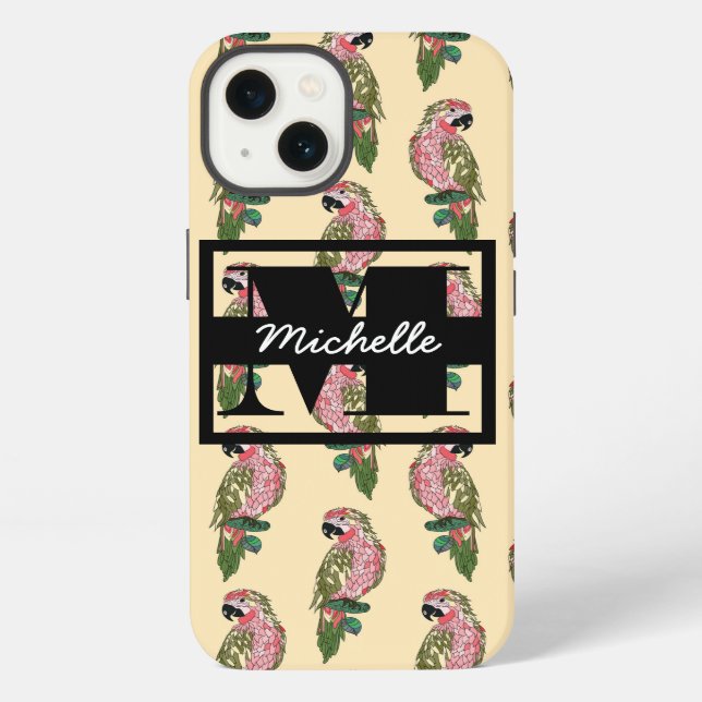 Funda Para iPhone Loros de estilo Zentangle | Monograma (Reverso )