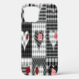 Funda Para iPhone 12 Los corazones de los cuadros blancos negros son im