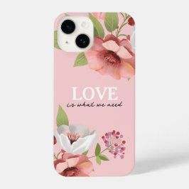 Funda Para iPhone 14 Love Message with Pink Flowers Custom