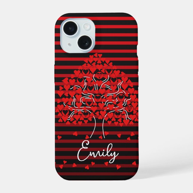 Funda para iPhone Love Tree Rojo Franja Negra (Reverso )