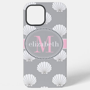 Funda Para iPhone 12 Pro Max Lt Gris Conchas de Almeja Rosadas Monograma