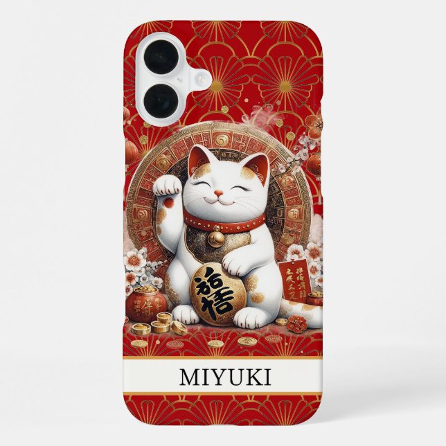 Funda Para iPhone Lucky Cat With Gold Coins Monogrammed (Reverso )
