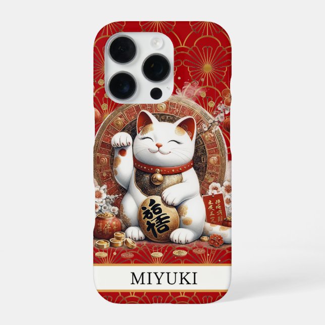 Funda Para iPhone Lucky Cat With Gold Coins Monogrammed (Reverso)