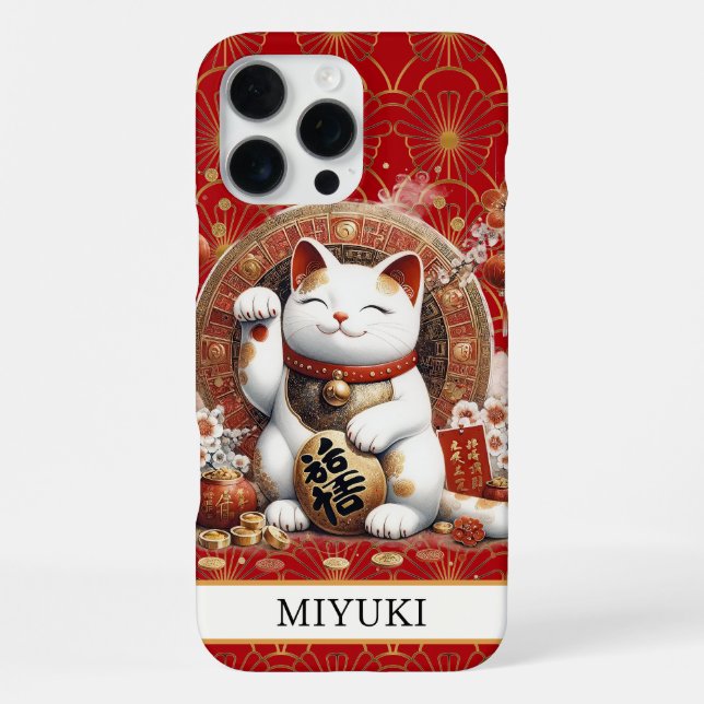 Funda Para iPhone Lucky Cat With Gold Coins Monogrammed (Reverso )