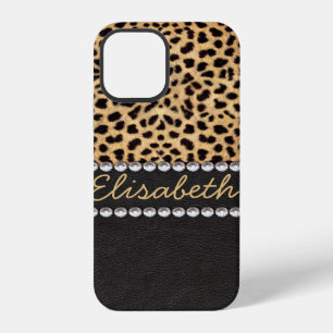 Funda Para iPhone 12 Lugar de leopardo con diamantes de strass