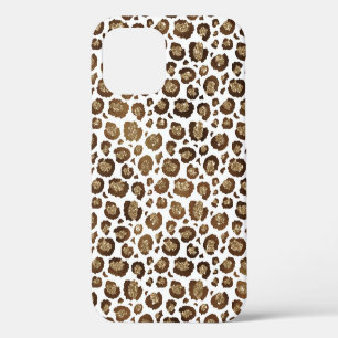 Funda Para iPhone 12 Lugares de leopardo Animales salvajes Brillo dorad