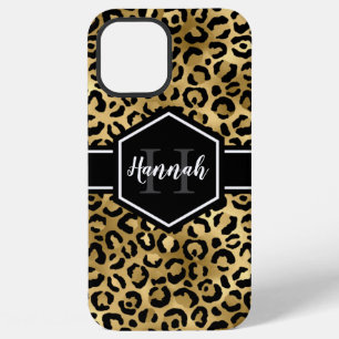 Funda Para iPhone 12 Pro Max Lugares de leopardo negro oro Monograma