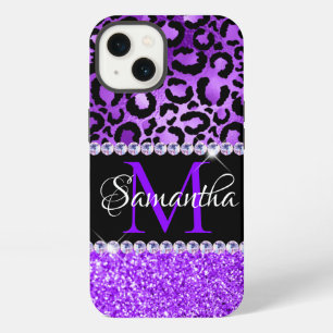 Lugares de leopardo negro y violeta glam monograma