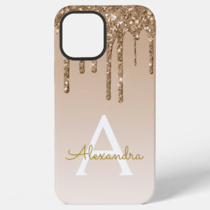 Funda Para iPhone 12 Pro Max Lujo Brillo Oro Destello Purpurina Monograma