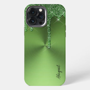 Funda Para iPhone 13 Pro Max Lujo Brillo Verde Goteo Glitter Personalizado