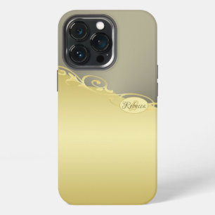 Funda Para iPhone 13 Pro Lujo decorativo en oro sobre oro y plata, Monogram