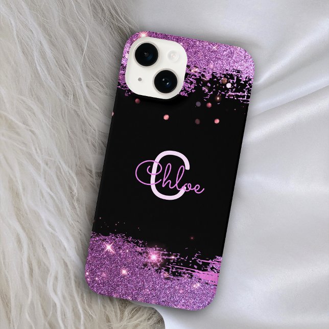 Funda Para iPhone Lujo Glam Elegante Negro Y Magenta Purpurina (Subido por el creador)
